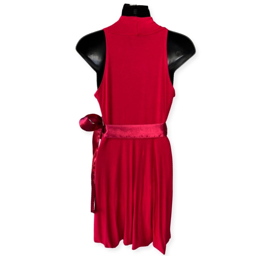 🌸4/$50🌸 Red Halter Wrap Cocktail Dress Satin Sash Lined Bubble Hem - Picture 8 of 13